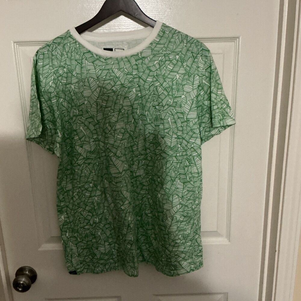 DEDICATED Men's Green White Leaf Print Organic Fairtrade Cotton T-Shirt Size L